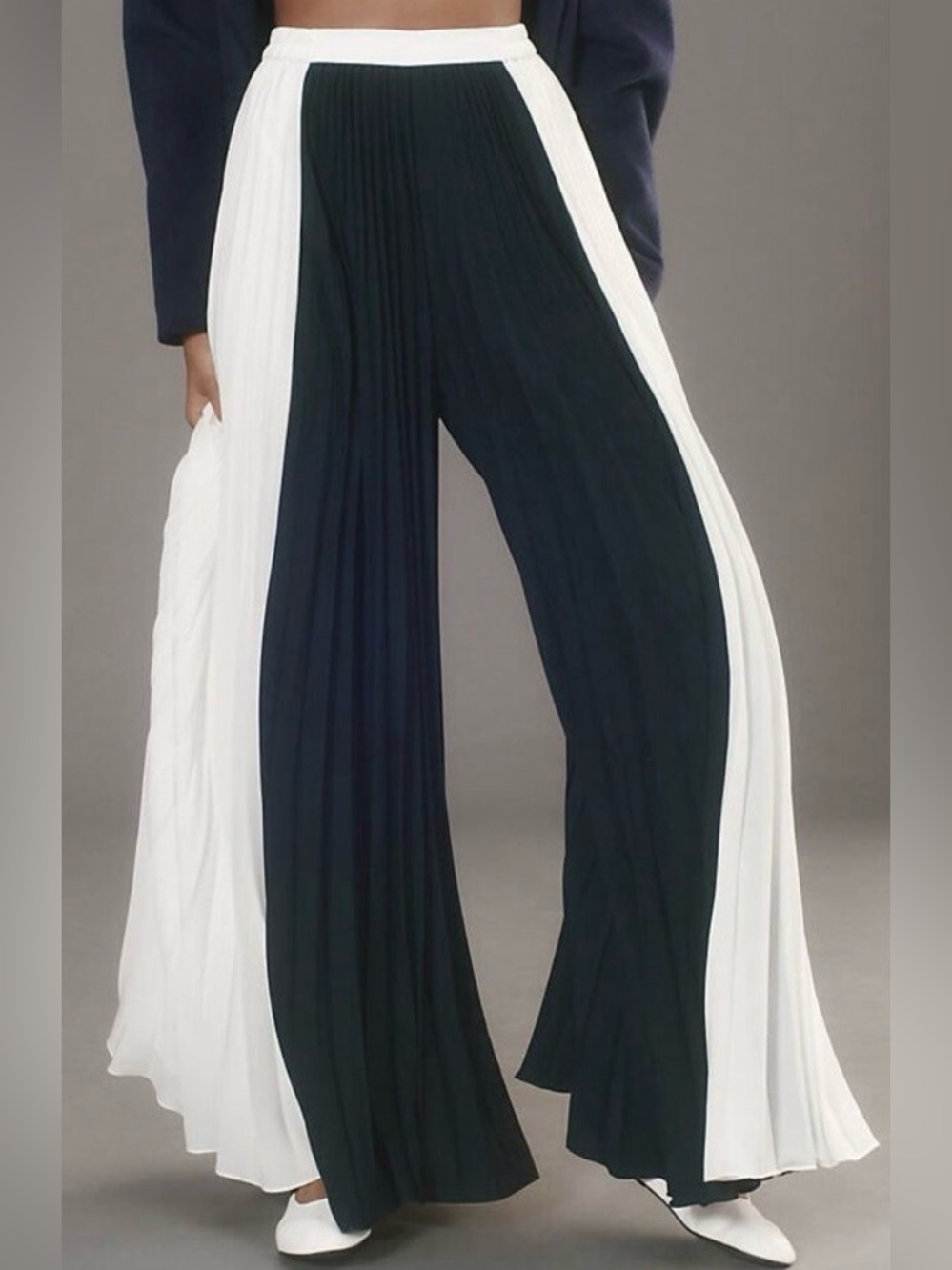 Hutch Wide-Leg Pleated Two-Tone palotso  Pants - Navy  & White